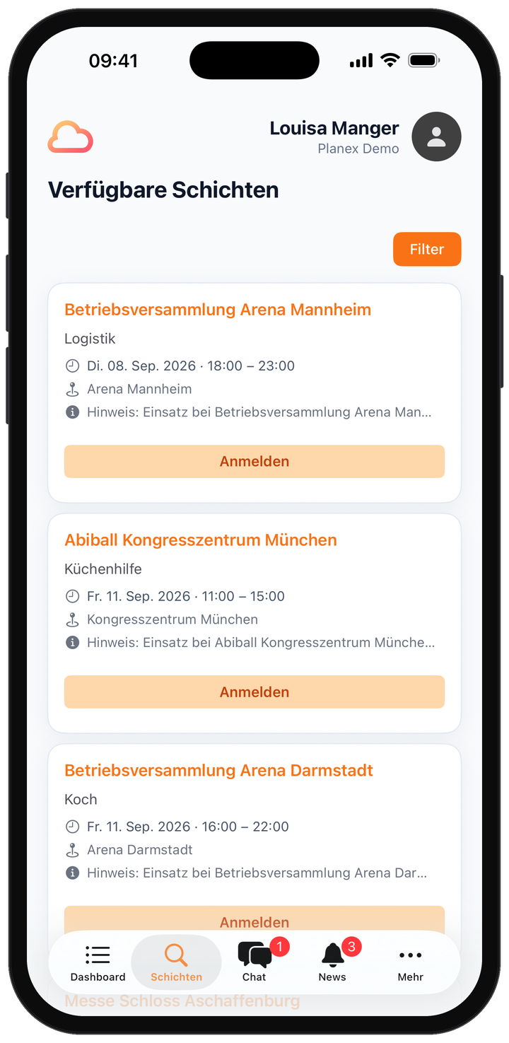 Freie Schicht? Einfach anmelden.