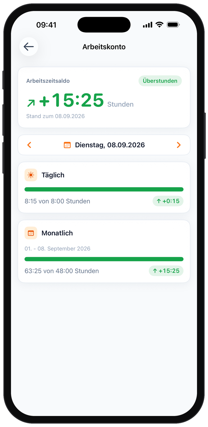 Deine Stunden, jeden Tag aktuell.
