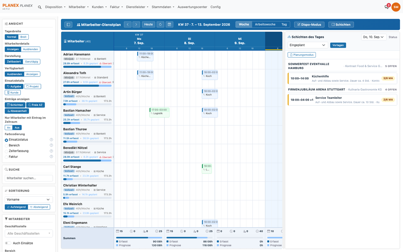 Der operative Dienstplan – alle Projekte, alle Schichten, ein Board.